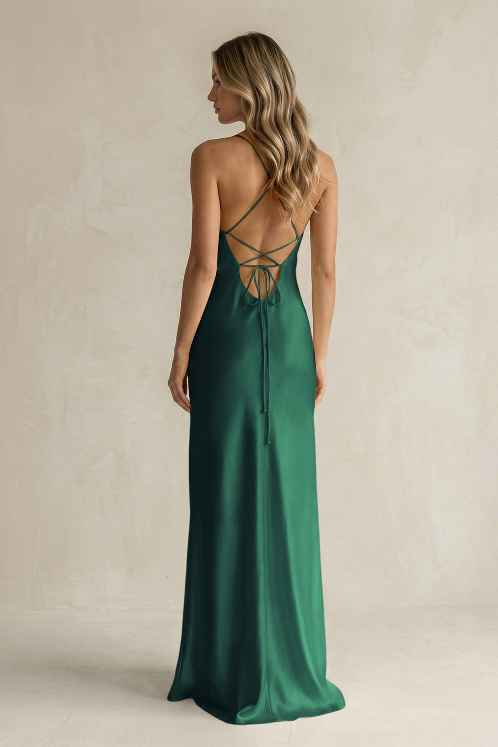 Sheath Satin Spaghetti Strap Bridesmaid Dress in Dark Green - KISS BRIDAL Bridesmaid Dresses