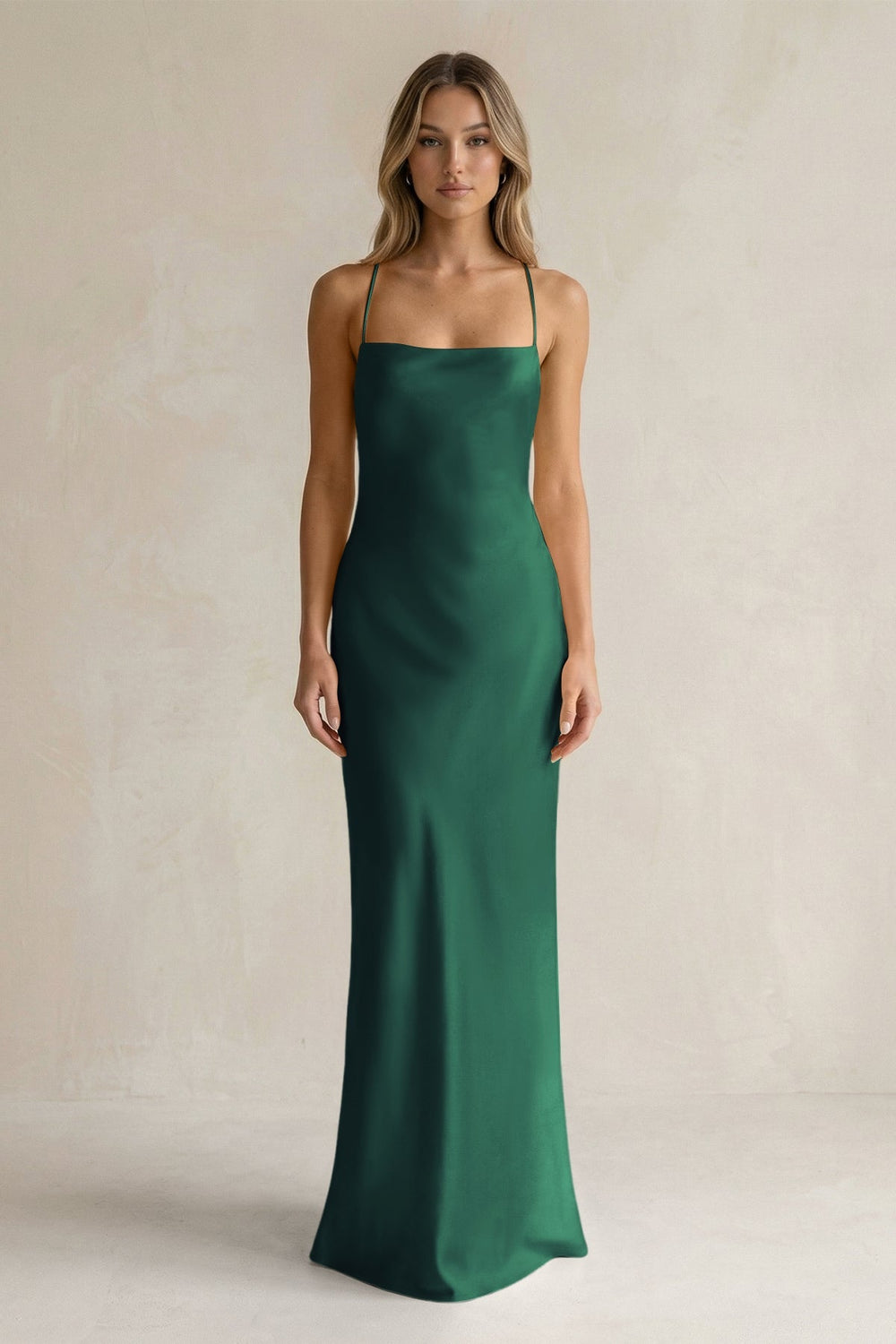 Sheath Satin Spaghetti Strap Bridesmaid Dress in Dark Green - KISS BRIDAL Bridesmaid Dresses