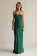 Sheath Satin Spaghetti Strap Bridesmaid Dress in Dark Green - KISS BRIDAL Bridesmaid Dresses