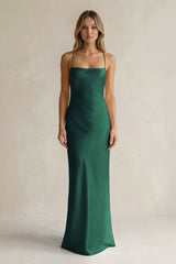 Sheath Satin Spaghetti Strap Bridesmaid Dress in Dark Green - KISS BRIDAL Bridesmaid Dresses
