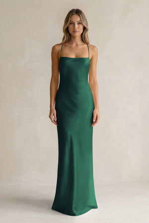 Sheath Satin Spaghetti Strap Bridesmaid Dress in Dark Green - KISS BRIDAL Bridesmaid Dresses
