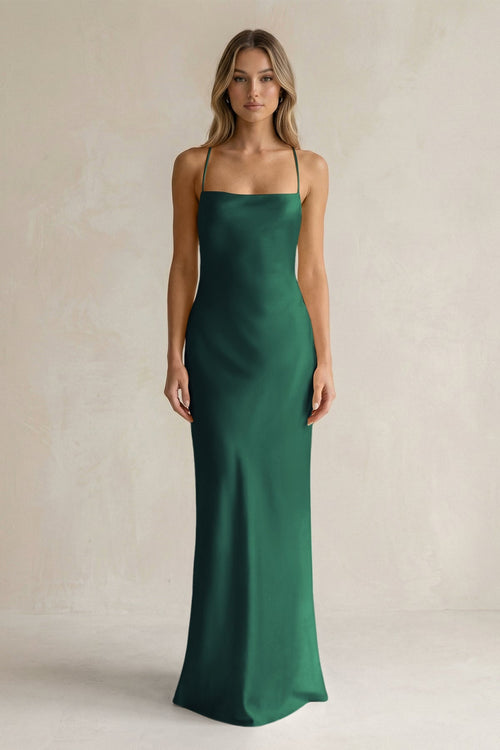 Sheath Satin Spaghetti Strap Bridesmaid Dress in Dark Green - KISS BRIDAL Bridesmaid Dresses
