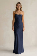 Sheath Satin Spaghetti Strap Bridesmaid Dress in Dark Navy - KISS BRIDAL Bridesmaid Dresses