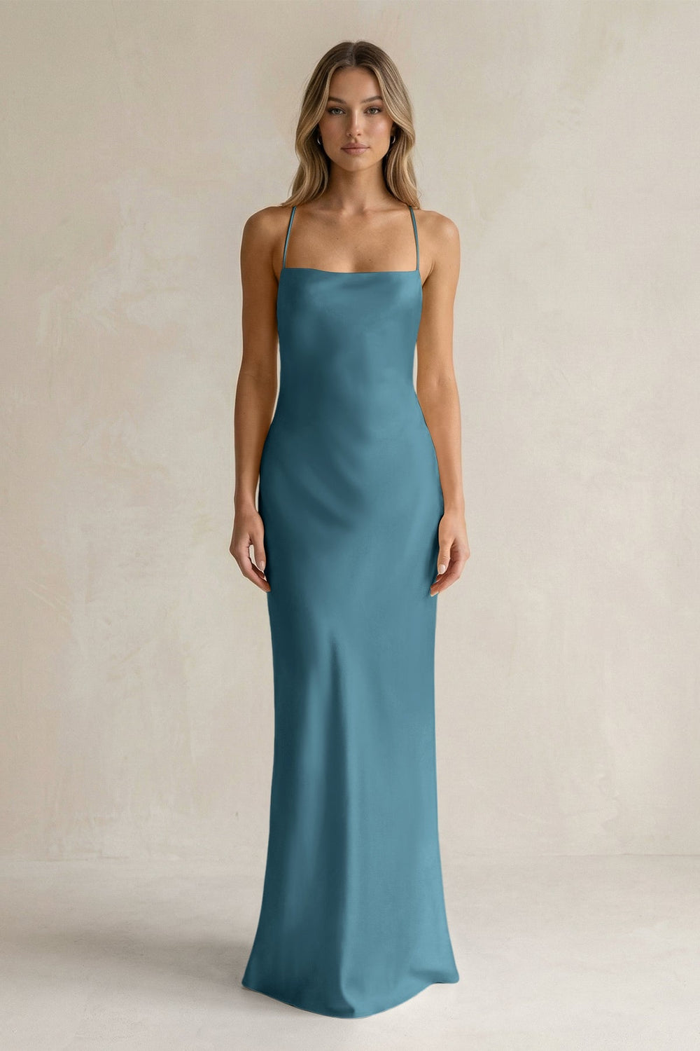 Sheath Satin Spaghetti Strap Bridesmaid Dress in Dark Teal - KISS BRIDAL Bridesmaid Dresses