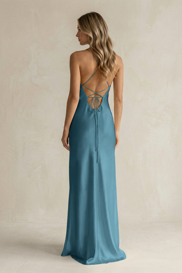 Sheath Satin Spaghetti Strap Bridesmaid Dress in Dark Teal - KISS BRIDAL Bridesmaid Dresses