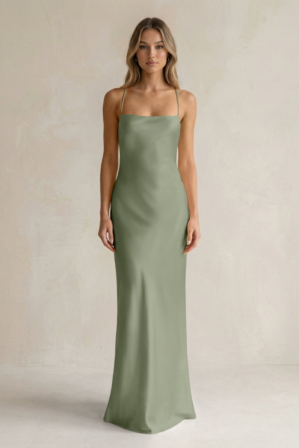 Sheath Satin Spaghetti Strap Bridesmaid Dress in Dove Gray - KISS BRIDAL Bridesmaid Dresses