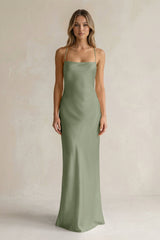 Sheath Satin Spaghetti Strap Bridesmaid Dress in Dove Gray - KISS BRIDAL Bridesmaid Dresses
