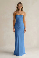 Sheath Satin Spaghetti Strap Bridesmaid Dress in Dusty Blue - KISS BRIDAL Bridesmaid Dresses