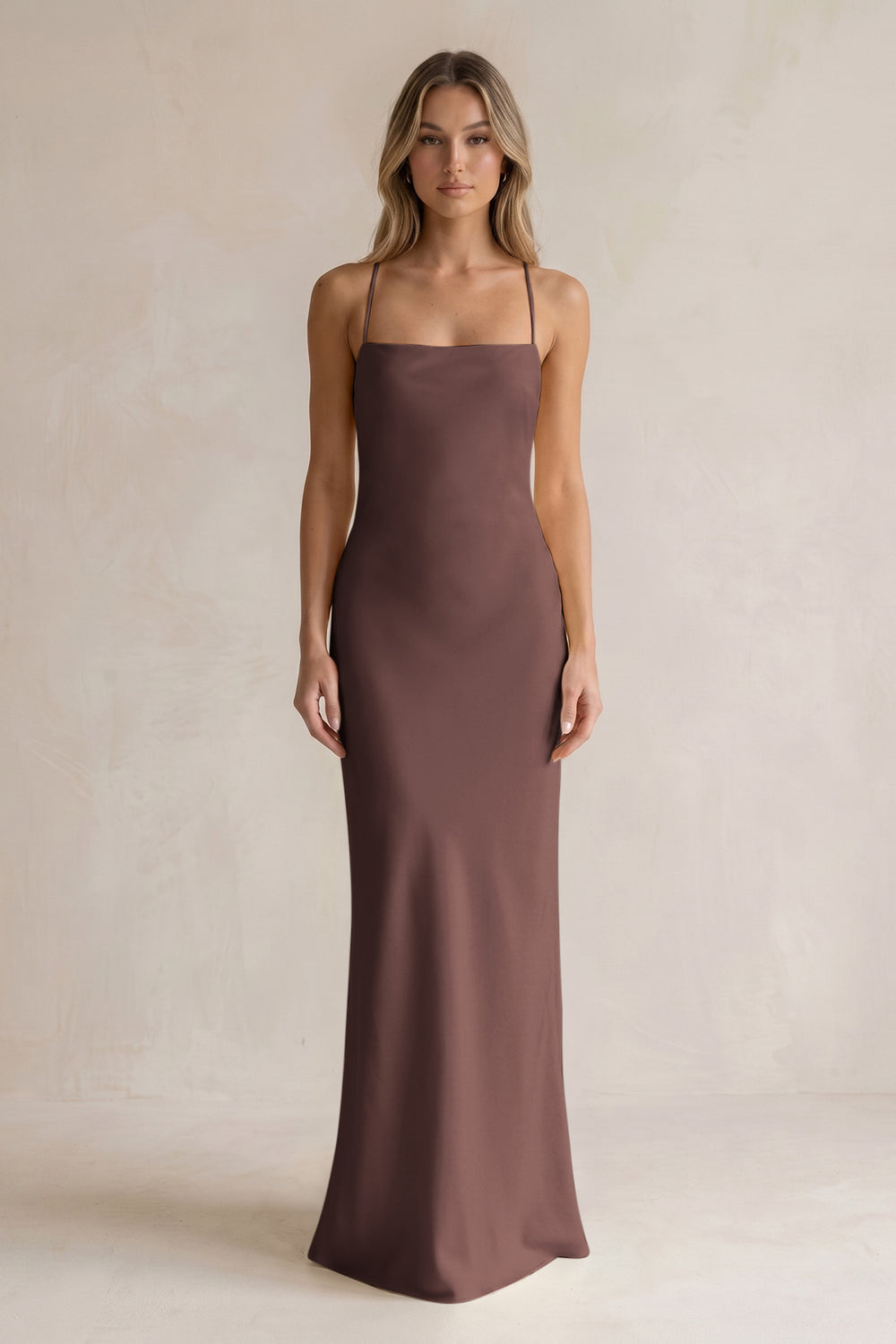 Sheath Satin Spaghetti Strap Bridesmaid Dress in Espresso