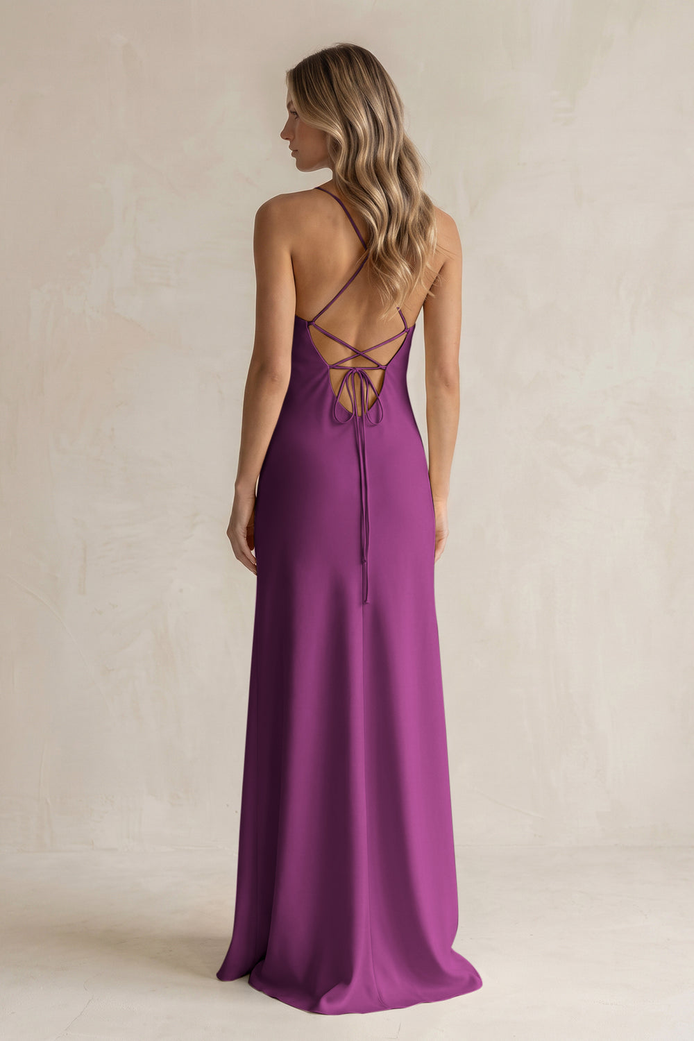 Sheath Satin Spaghetti Strap Bridesmaid Dress in Fig