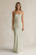 Sheath Satin Spaghetti Strap Bridesmaid Dress in Frost - KISS BRIDAL Bridesmaid Dresses