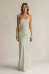 Sheath Satin Spaghetti Strap Bridesmaid Dress in Frost - KISS BRIDAL Bridesmaid Dresses