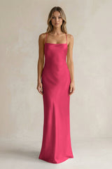 Sheath Satin Spaghetti Strap Bridesmaid Dress in Fuchsia - KISS BRIDAL Bridesmaid Dresses
