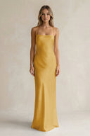 Sheath Satin Spaghetti Strap Bridesmaid Dress in Gold - KISS BRIDAL Bridesmaid Dresses