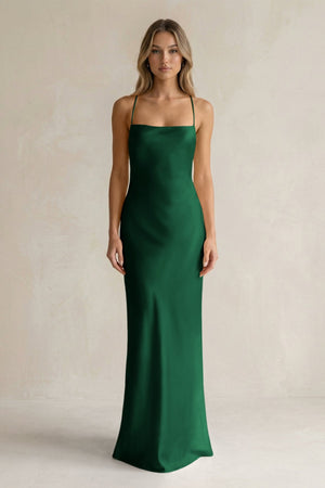Sheath Satin Spaghetti Strap Bridesmaid Dress in Green - KISS BRIDAL Bridesmaid Dresses