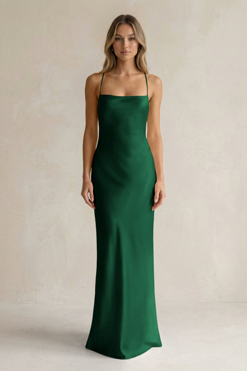 Sheath Satin Spaghetti Strap Bridesmaid Dress in Green - KISS BRIDAL Bridesmaid Dresses