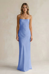Sheath Satin Spaghetti Strap Bridesmaid Dress in Ice - KISS BRIDAL Bridesmaid Dresses