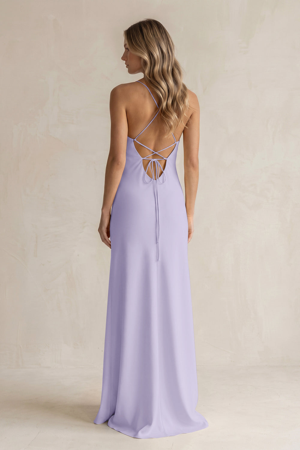 Sheath Satin Spaghetti Strap Bridesmaid Dress in Lavender