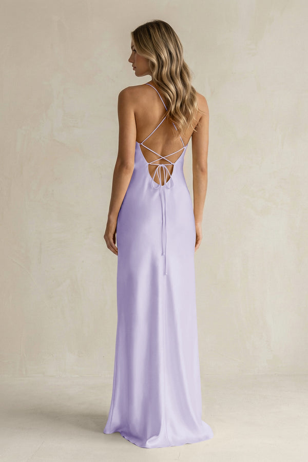 Sheath Satin Spaghetti Strap Bridesmaid Dress in Lavender - KISS BRIDAL Bridesmaid Dresses