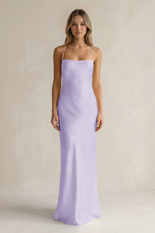 Sheath Satin Spaghetti Strap Bridesmaid Dress in Lavender - KISS BRIDAL Bridesmaid Dresses