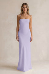 Sheath Satin Spaghetti Strap Bridesmaid Dress in Lavender | KISSBRIDAL