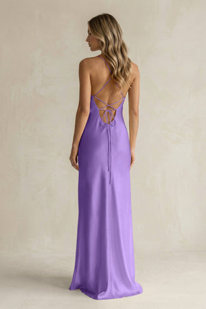 Sheath Satin Spaghetti Strap Bridesmaid Dress in Lilac - KISS BRIDAL Bridesmaid Dresses