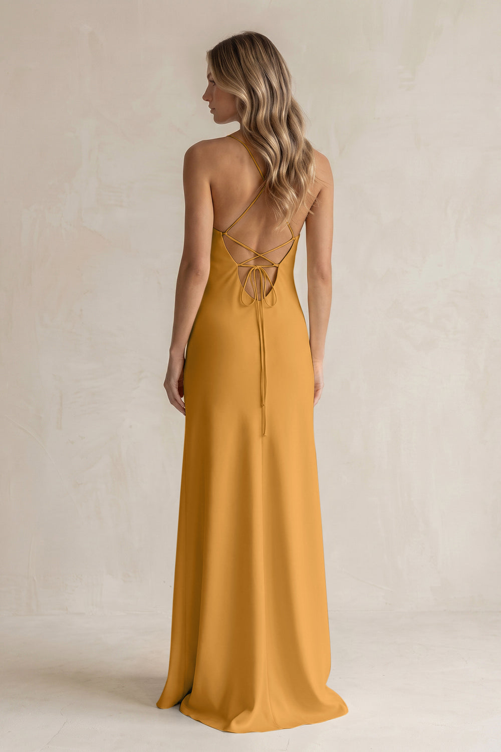 Sheath Satin Spaghetti Strap Bridesmaid Dress in Marigold