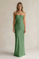 Sheath Satin Spaghetti Strap Bridesmaid Dress in Matcha - KISS BRIDAL Bridesmaid Dresses