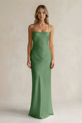 Sheath Satin Spaghetti Strap Bridesmaid Dress in Matcha - KISS BRIDAL Bridesmaid Dresses