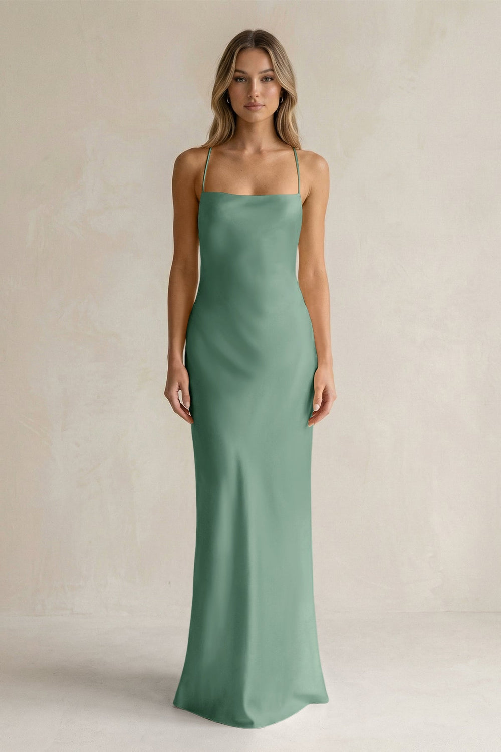 Sheath Satin Spaghetti Strap Bridesmaid Dress in Mint Green - KISS BRIDAL Bridesmaid Dresses