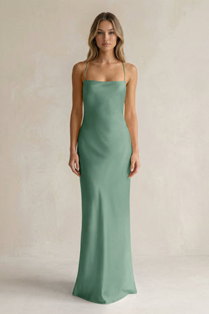 Sheath Satin Spaghetti Strap Bridesmaid Dress in Mint Green - KISS BRIDAL Bridesmaid Dresses