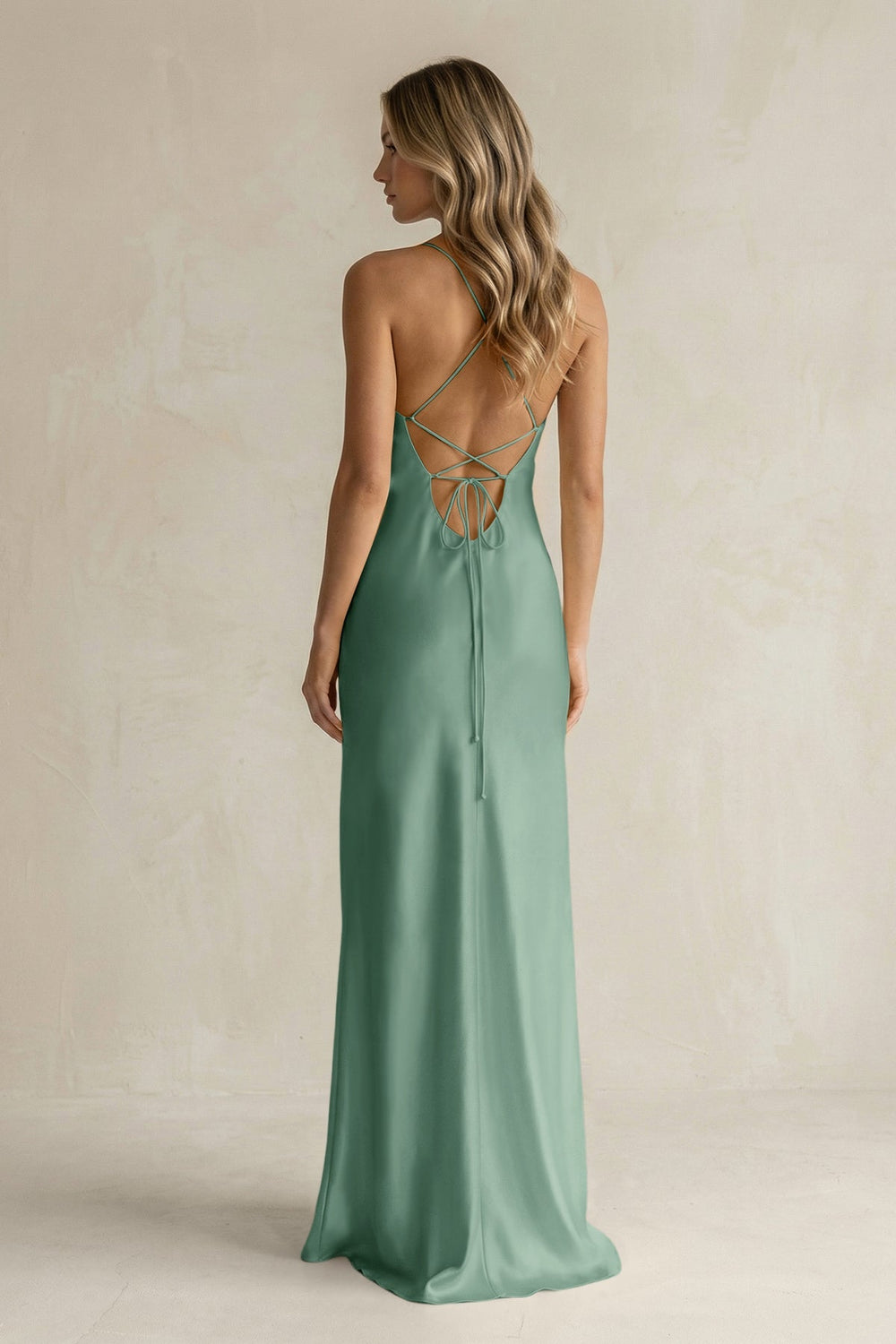 Sheath Satin Spaghetti Strap Bridesmaid Dress in Mint Green - KISS BRIDAL Bridesmaid Dresses