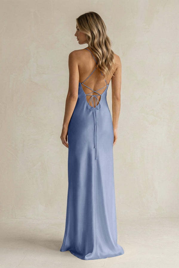 Sheath Satin Spaghetti Strap Bridesmaid Dress in Mist - KISS BRIDAL Bridesmaid Dresses