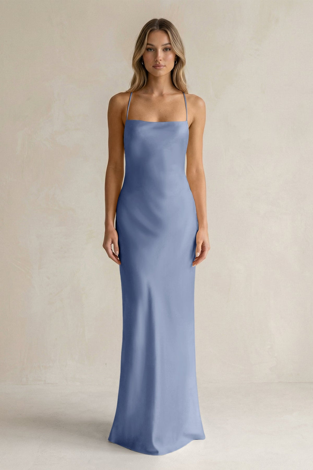 Sheath Satin Spaghetti Strap Bridesmaid Dress in Mist - KISS BRIDAL Bridesmaid Dresses