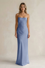 Sheath Satin Spaghetti Strap Bridesmaid Dress in Mist - KISS BRIDAL Bridesmaid Dresses