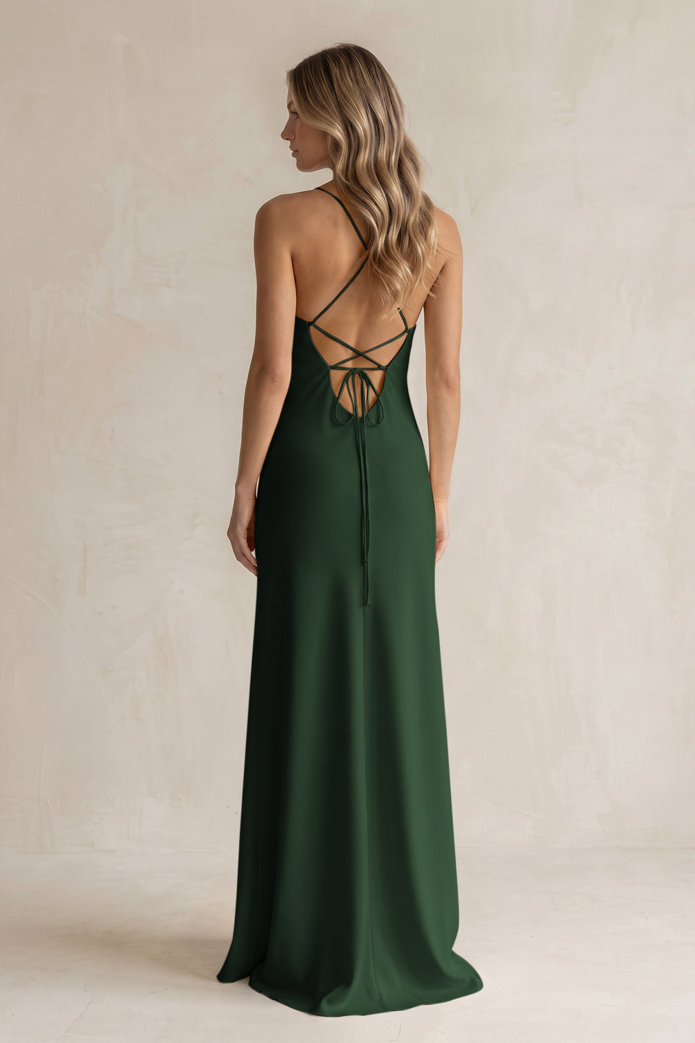 Sheath Satin Spaghetti Strap Bridesmaid Dress in Moss