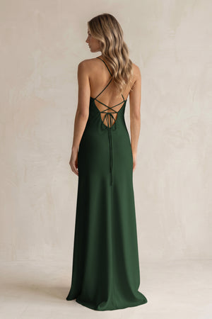 Sheath Satin Spaghetti Strap Bridesmaid Dress in Moss (2) | KISSBRIDAL