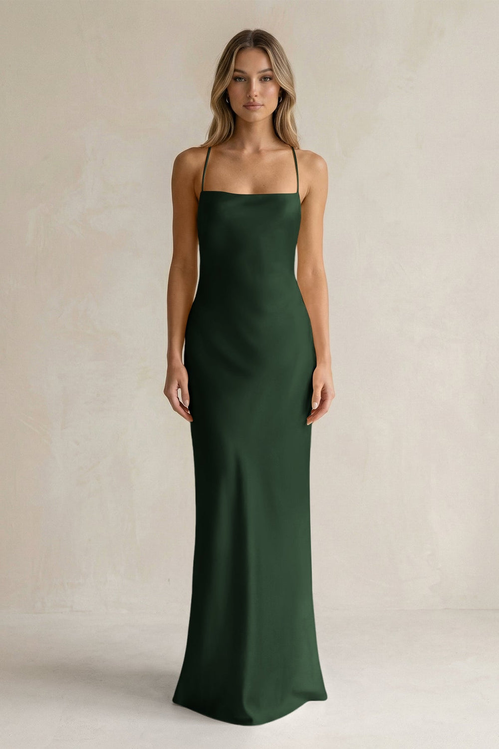 Sheath Satin Spaghetti Strap Bridesmaid Dress in Moss - KISS BRIDAL Bridesmaid Dresses