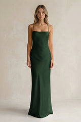 Sheath Satin Spaghetti Strap Bridesmaid Dress in Moss - KISS BRIDAL Bridesmaid Dresses