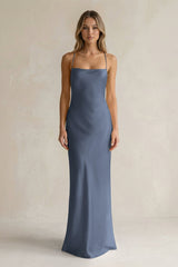 Sheath Satin Spaghetti Strap Bridesmaid Dress in Neptune - KISS BRIDAL Bridesmaid Dresses