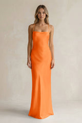 Sheath Satin Spaghetti Strap Bridesmaid Dress in Orange - KISS BRIDAL Bridesmaid Dresses