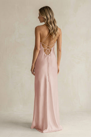 Sheath Satin Spaghetti Strap Bridesmaid Dress in Pale Blush - KISS BRIDAL Bridesmaid Dresses
