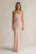 Sheath Satin Spaghetti Strap Bridesmaid Dress in Pale Blush - KISS BRIDAL Bridesmaid Dresses