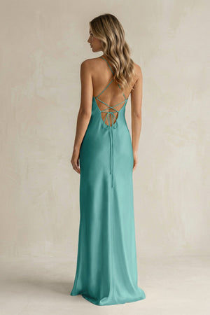 Sheath Satin Spaghetti Strap Bridesmaid Dress in Pale Pistachio - KISS BRIDAL Bridesmaid Dresses