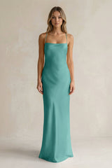 Sheath Satin Spaghetti Strap Bridesmaid Dress in Pale Pistachio - KISS BRIDAL Bridesmaid Dresses