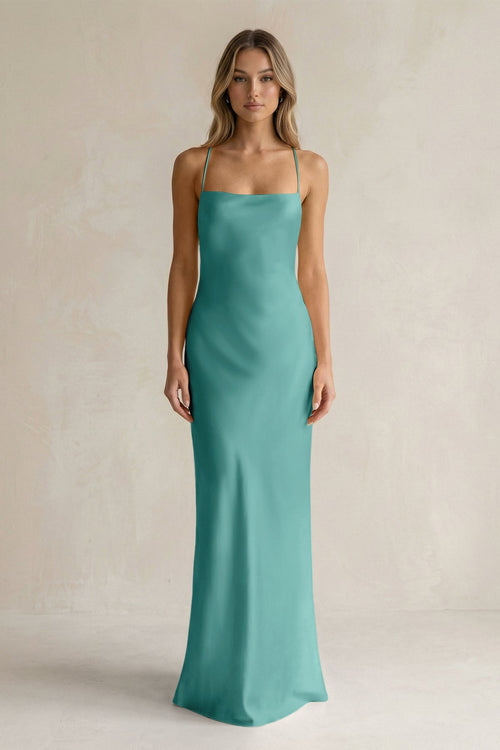 Sheath Satin Spaghetti Strap Bridesmaid Dress in Pale Pistachio - KISS BRIDAL Bridesmaid Dresses