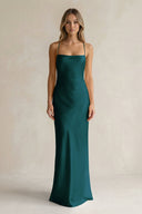 Sheath Satin Spaghetti Strap Bridesmaid Dress in Pine - KISS BRIDAL Bridesmaid Dresses