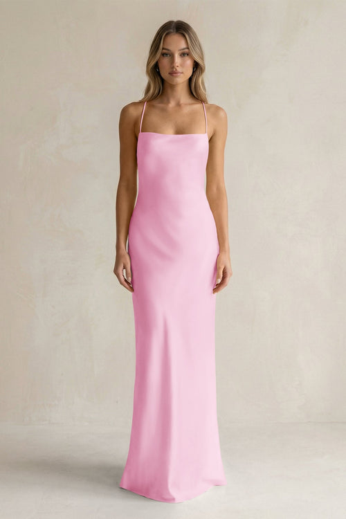 Sheath Satin Spaghetti Strap Bridesmaid Dress in Pink - KISS BRIDAL Bridesmaid Dresses
