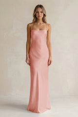 Sheath Satin Spaghetti Strap Bridesmaid Dress in Rose Petal - KISS BRIDAL Bridesmaid Dresses