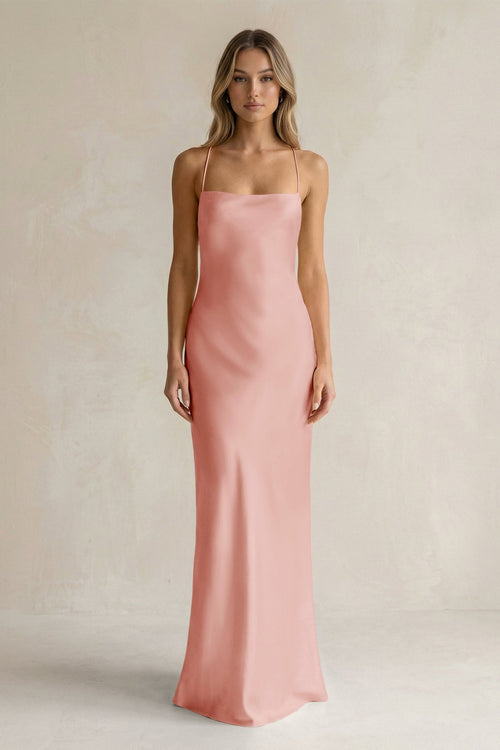 Sheath Satin Spaghetti Strap Bridesmaid Dress in Rose Petal - KISS BRIDAL Bridesmaid Dresses